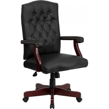 Martha Washington Black Leather Executive Swivel Chair [801L-LF0005-BK-LEA-GG]
