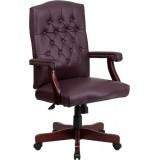 Martha Washington Burgundy Leather Executive Swivel Chair [801L-LF0019-BY-LEA-GG]