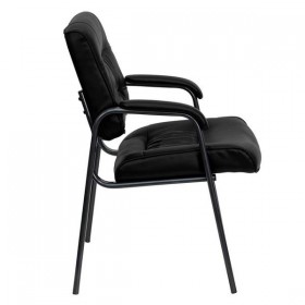 Black Leather Executive Side Chair with Titanium Frame Finish [BT-1404-BKGY-GG]