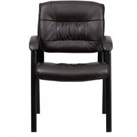 Brown Leather Guest / Reception Chair with Black Frame Finish [BT-1404-BN-GG]