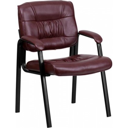 Burgundy Leather Guest / Reception Chair with Black Frame Finish [BT-1404-BURG-GG]