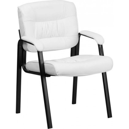 White Leather Guest / Reception Chair with Black Frame Finish [BT-1404-WH-GG]