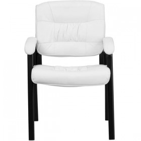 White Leather Guest / Reception Chair with Black Frame Finish [BT-1404-WH-GG]