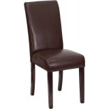 Dark Brown Leather Upholstered Parsons Chair [BT-350-BRN-LEA-008-GG]
