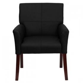 Black Leather Executive Side Chair or Reception Chair with Mahogany Legs [BT-353-BK-LEA-GG]