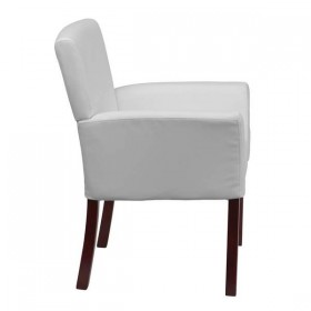 White Leather Executive Side Chair or Reception Chair with Mahogany Legs [BT-353-WH-GG]