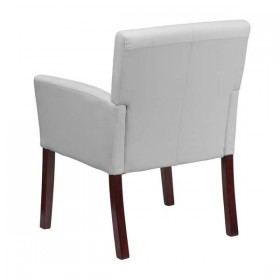White Leather Executive Side Chair or Reception Chair with Mahogany Legs [BT-353-WH-GG]