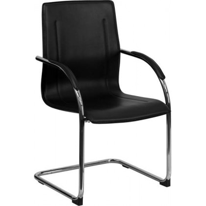 Black Vinyl Side Chair with Chrome Sled Base [BT-509-BK-GG]