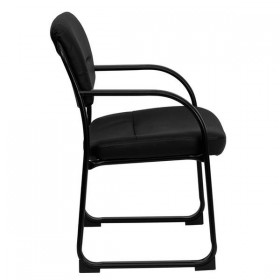 Black Leather Executive Side Chair with Sled Base [BT-510-LEA-BK-GG]