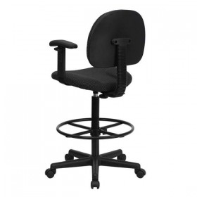 Black Patterned Fabric Ergonomic Drafting Stool with Arms (Adjustable Range 26''-30.5''H or 22.5''-27''H) [BT-659-BLK-ARMS-GG]