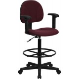 Burgundy Fabric Ergonomic Drafting Stool with Arms (Adjustable Range 26''-30.5''H or 22.5''-27''H) [BT-659-BY-ARMS-GG]