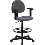 Gray Fabric Ergonomic Drafting Stool with Arms (Adjustable Range 26''-30.5''H or 22.5''-27''H) [BT-659-GRY-ARMS-GG]