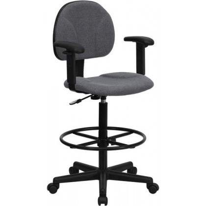 Gray Fabric Ergonomic Drafting Stool with Arms (Adjustable Range 26''-30.5''H or 22.5''-27''H) [BT-659-GRY-ARMS-GG]