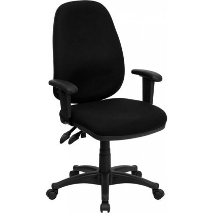 High Back Black Fabric Ergonomic Computer Chair with Height Adjustable Arms [BT-661-BK-GG]