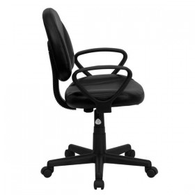 Mid-Back Black Leather Ergonomic Task Chair with Arms [BT-688-BK-A-GG]