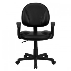 Mid-Back Black Leather Ergonomic Task Chair with Arms [BT-688-BK-A-GG]