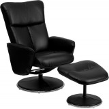 Contemporary Black Leather Recliner and Ottoman with Circular Leather Wrapped Base [BT-70125-BK-FLASH-GG]