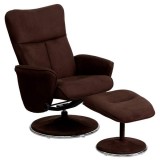 Contemporary Brown Microfiber Recliner and Ottoman with Circular Microfiber Wrapped Base [BT-70125-MIC-FLASH-GG]