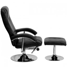Contemporary Black Leather Recliner and Ottoman with Chrome Base [BT-70130-BK-CALCUTTA-GG]