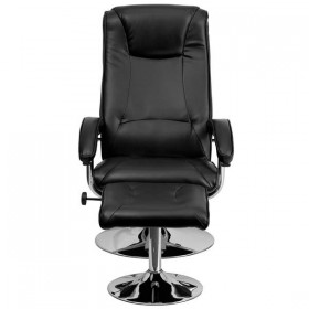 Contemporary Black Leather Recliner and Ottoman with Chrome Base [BT-70130-BK-CALCUTTA-GG]