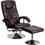 Contemporary Brown Leather Recliner and Ottoman with Chrome Base [BT-70130-BRN-CALCUTTA-GG]