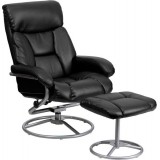 Contemporary Black Leather Recliner and Ottoman with Metal Base [BT-70230-BK-CIR-GG]