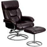 Contemporary Brown Leather Recliner and Ottoman with Metal Base [BT-70230-BRN-CIR-GG]