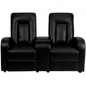 Black Leather 2-Seat Home Theater Recliner with Storage Console [BT-70259-2-BK-GG]