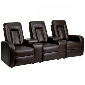 Brown Leather 3-Seat Home Theater Recliner with Storage Consoles [BT-70259-3-BRN-GG]