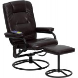 Massaging Brown Leather Recliner and Ottoman with Metal Bases [BT-703-MASS-BN-GG]