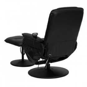 Massaging Black Leather Recliner and Ottoman with Leather Wrapped Base [BT-753P-MASSAGE-BK-GG]