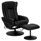 Massaging Black Leather Recliner and Ottoman with Leather Wrapped Base [BT-7672-MASSAGE-BK-GG]
