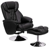 Transitional Black Leather Recliner and Ottoman with Chrome Base [BT-7807-TRAD-GG]