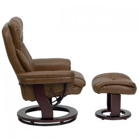 Contemporary Palimino Leather Recliner and Ottoman with Swiveling Mahogany Wood Base [BT-7821-PALIMINO-GG]