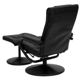 Contemporary Black Leather Recliner and Ottoman with Leather Wrapped Base [BT-7862-BK-GG]