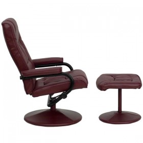 Contemporary Burgundy Leather Recliner and Ottoman with Leather Wrapped Base [BT-7862-BURG-GG]