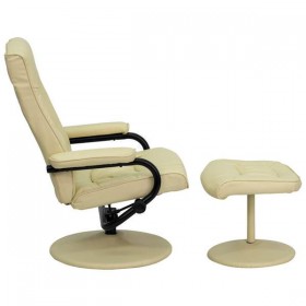 Contemporary Cream Leather Recliner and Ottoman with Leather Wrapped Base [BT-7862-CREAM-GG]