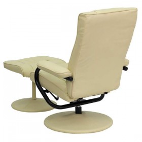 Contemporary Cream Leather Recliner and Ottoman with Leather Wrapped Base [BT-7862-CREAM-GG]