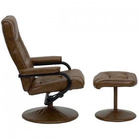 Contemporary Palimino Leather Recliner and Ottoman with Leather Wrapped Base [BT-7862-PALIMINO-GG]