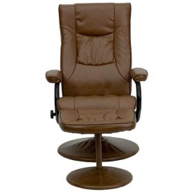 Contemporary Palimino Leather Recliner and Ottoman with Leather Wrapped Base [BT-7862-PALIMINO-GG]
