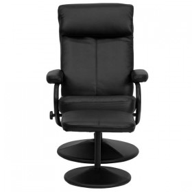 Contemporary Black Leather Recliner and Ottoman with Leather Wrapped Base [BT-7863-BK-GG]