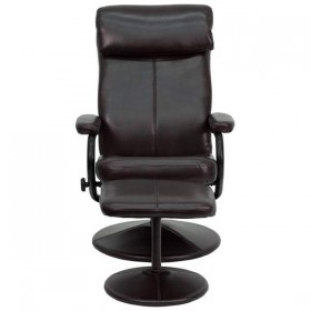 Contemporary Brown Leather Recliner and Ottoman with Leather Wrapped Base [BT-7863-BN-GG]