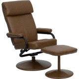 Contemporary Palomino Leather Recliner and Ottoman with Leather Wrapped Base [BT-7863-PALOMINO-GG]