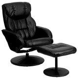 Contemporary Black Leather Recliner and Ottoman with Circular Leather Wrapped Base [BT-7895-BK-PINPOINT-GG]