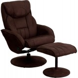 Contemporary Brown Microfiber Recliner and Ottoman with Circular Microfiber Wrapped Base [BT-7895-MIC-PINPOINT-GG]