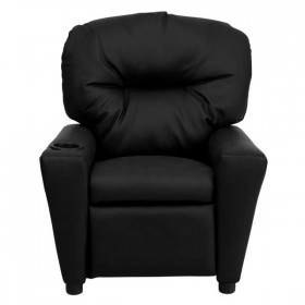 Contemporary Black Leather Kids Recliner with Cup Holder [BT-7950-KID-BK-LEA-GG]