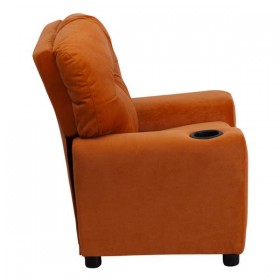 Contemporary Orange Microfiber Kids Recliner with Cup Holder [BT-7950-KID-MIC-ORG-GG]