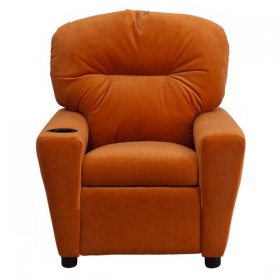 Contemporary Orange Microfiber Kids Recliner with Cup Holder [BT-7950-KID-MIC-ORG-GG]