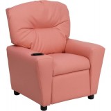 Contemporary Pink Vinyl Kids Recliner with Cup Holder [BT-7950-KID-PINK-GG]