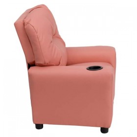 Contemporary Pink Vinyl Kids Recliner with Cup Holder [BT-7950-KID-PINK-GG]